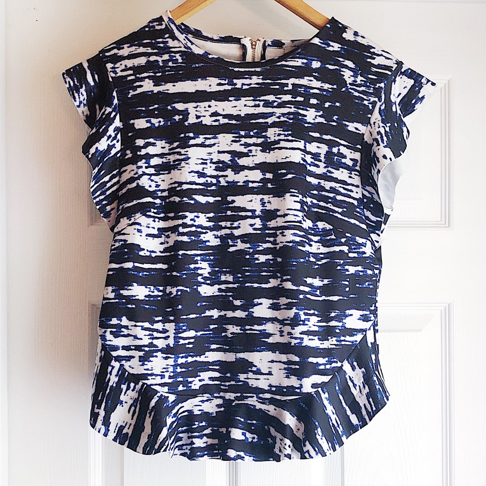 SOLD Zara Blue & White Tie Dye Peplum Blouse - Picture 1 of 7
